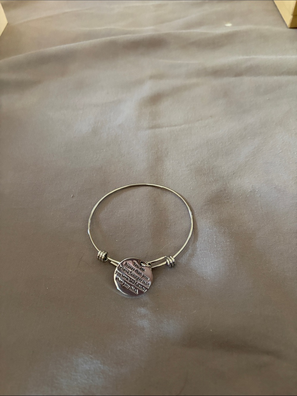 Silver-Tone Inspirational Disc Bangle Bracelet